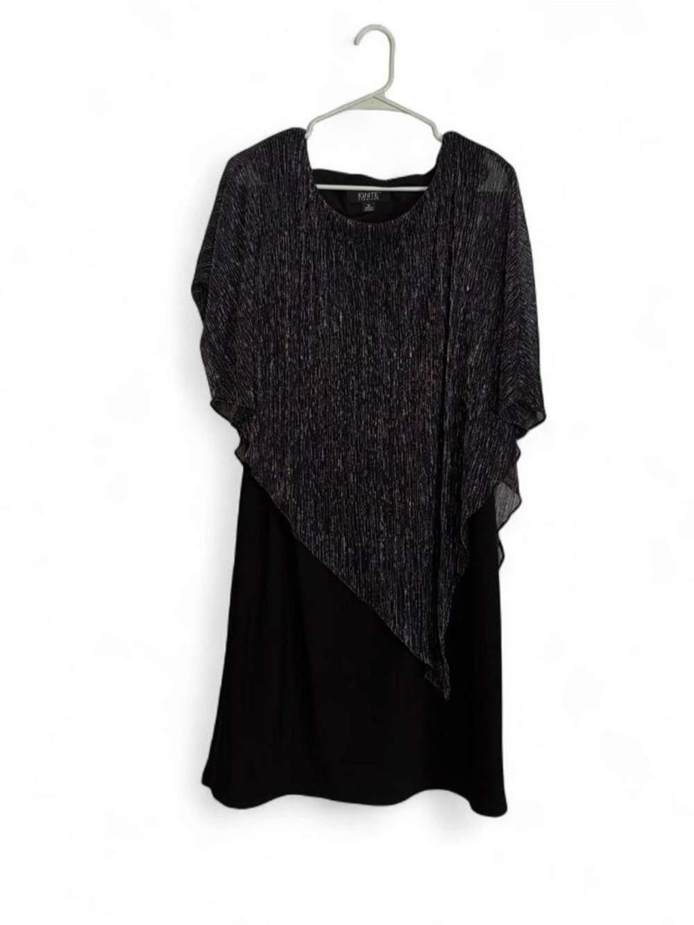 Ignite evenings Asymmetrical Black Dress with Shimmer Overlay